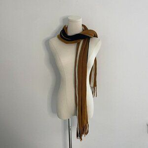 Striped Knit Fringe Scarf  | Mustard, Black & Cream